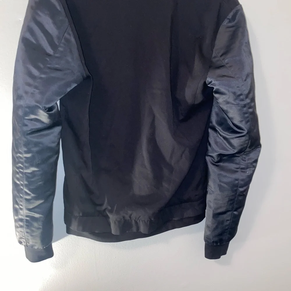 Zara Man Black Bomber Jacket with Satin Sleeves and elastic wrist Size S - Picture 8 of 8